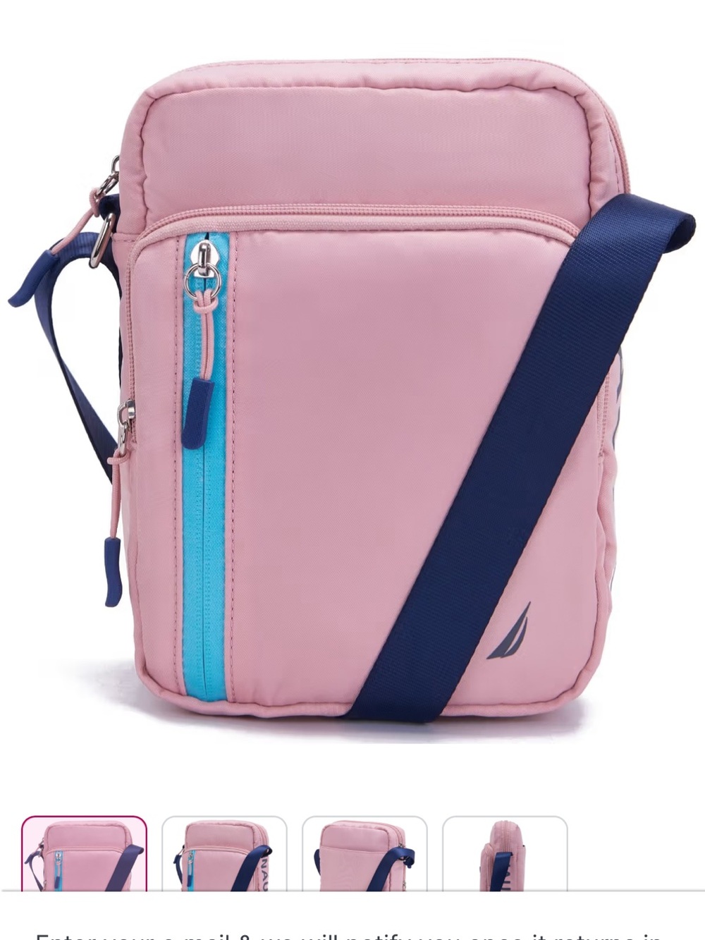 Nautica Crossbody Bag with Navy Strap and Turquoise Zipper
